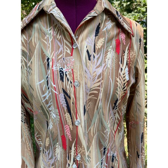 Vintage 1970s Womens Blouse Abstract Wheat plant Pattern Boho - Picture 7 of 10
